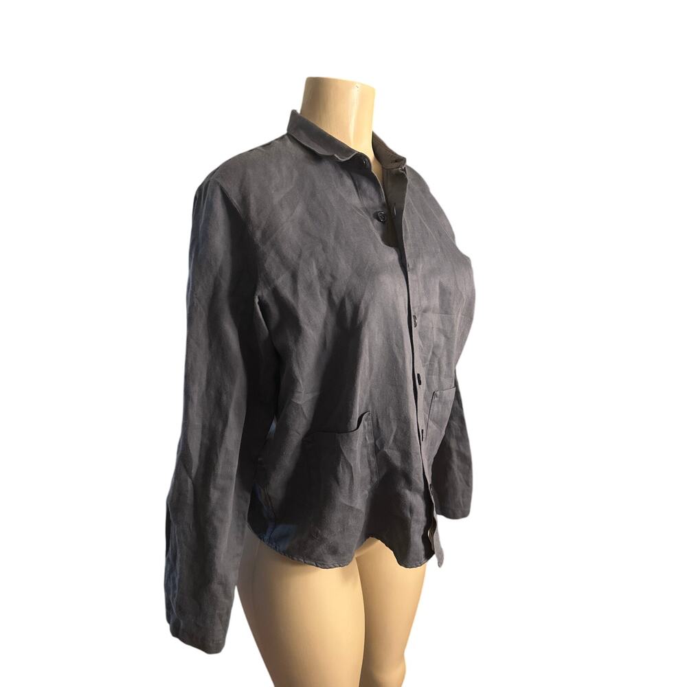 Women 40 12 L Hope Ringstrand Sodeberg Lory Blouse Blue Button Shirt Top Linen